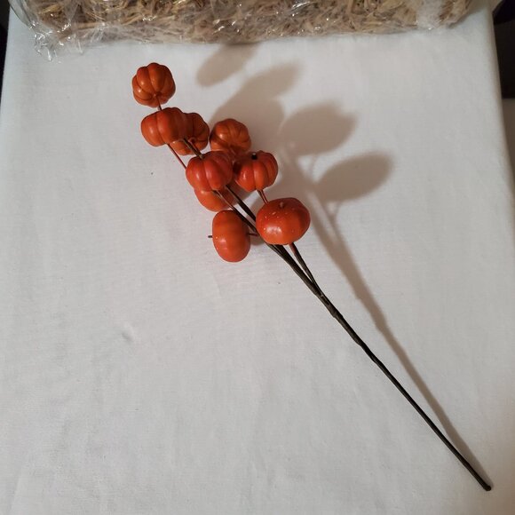 11” Orange Pumpkin Stems / Branches – Set of (3); (9) Pumpkins Per Branch - Picture 4 of 9